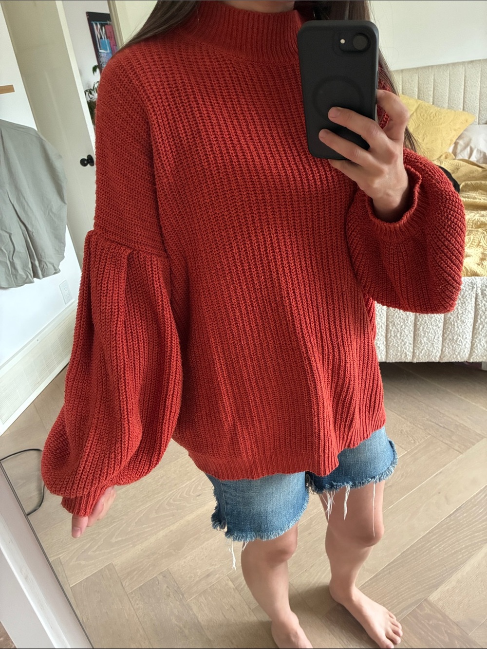 Boho Ladies Rust Balloon-Sleeve Sweater